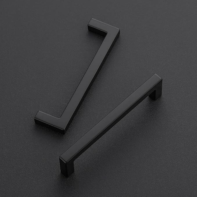 Ravinte 10 Pack Solid Kitchen Cabinet Handles Matte Balck Slim Cabinet Pulls Drawer Pulls with 4 Inch Hole Center Square Bar Kitchen Cabinet Hardware