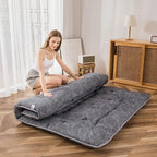 MAXYOYO Black Leaf Printed Japanese Futon Floor Mattress, Thicken Sleeping Pad Floor Bed Roll Up Camping Guest Mattress Folding Couch Bed, Queen Size