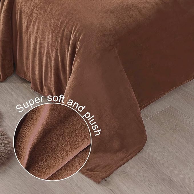 Exclusivo Mezcla Fleece Blanket King Size for Bed, Super Soft and Warm, All Season Use, Cozy, Plush, Lightweight, 90x104 Inches, Brown