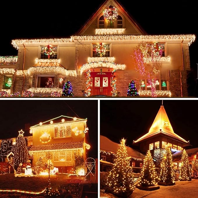50FT 1000 LED Cluster Christmas Lights, Christmas Tree Lights Outdoor Indoor with 8 Modes & Timer & Remote, Firecrackers String Lights Waterproof for Garland Party Xmas Decorations, Warm White