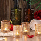 40Pcs Glass Votive Candle Holders, Gold Tea Light Candle Holders Vintage Tealight Candle Holder Bulk for Autumn, Thanksgiving Table Centerpieces, Christmas Decor (Gold)
