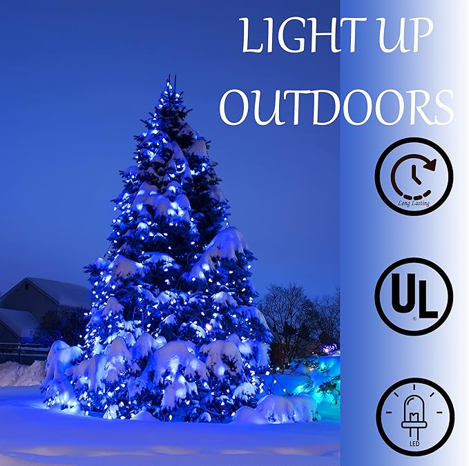 Holiday Essence Blue LED Xmas String Light 100 Count Green Wire 26.9 Ft Incandescent Hanukkah Traditional Light for Indoor Outdoor Home Décor, Wedding Lighting Decoration