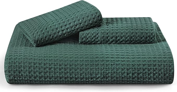 Bedsure Cotton Duvet Cover King - 100% Cotton Waffle Weave Forest Green Duvet Cover King Size, GentleSoft™ and Breathable Bedding Set for All Season, 3 Pieces, 104"x90"