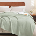 PHF 100% Cotton Waffle Weave Blanket Twin Size for Bed,Snag Proof Lightweight Breathable Moisture-Wicking Throw for Couch,Great for Layering in Cold Weather,Machine Washable,Home Decor Gift-Sage Green