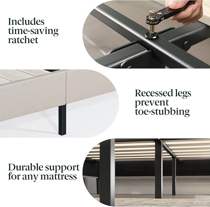 ZINUS Ibidun Upholstered Platform Bed Frame, Mattress Foundation, Wood Slat Support, No Box Spring Needed, Eco Friendly WonderBox (TM), Easy Assembly, Soft Beige, King