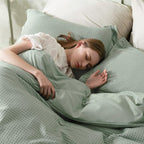 Bedsure Cotton Duvet Cover King - 100% Cotton Waffle Weave Sage Green Duvet Cover King Size, GentleSoft™ and Breathable Bedding Set for All Season, 3 Pieces, 104"x90"