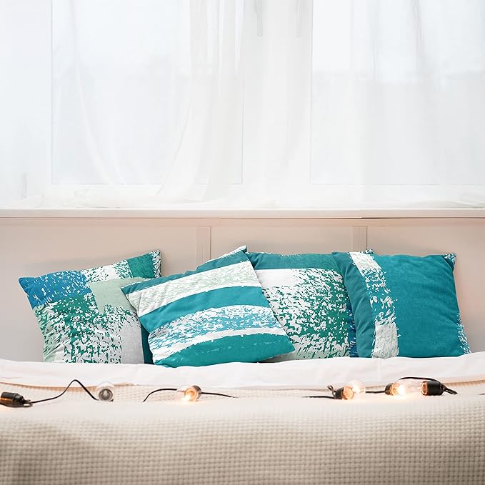 Ambesonne Grunge Throw Pillow Cushion Case Pack of 4, Abstract Design Simplistic Minimal Stripes Brushstrokes Contemporary, Modern Accent Double-Sided Digital Printing, 18", Teal Blue and Mint Green