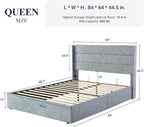 Allewie Queen Size Lift Up Storage Bed, Modern Wingback Headboard, Hydraulic Support, No Box Spring Needed, Grey Blue