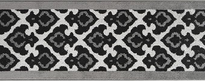 Custom Length Cut to Size Fleur de Lis Inspired Carpet Runner Rug for Hallways, Non Slip Rubber Backed, 31 inch Wide X Customized Length, Royal Grey, 31 inch X 13 feet