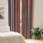 Ambesonne Cinco de Mayo Window Curtains Pack of 2, Mexican Serape Colorful Stripes Vertical Lines Latino Design Illustration, Lightweight Set with Rod Pocket, 4 Panels of - 28" x 95", Burgundy Blue
