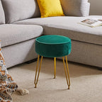 IBUYKE Velvet Round Footrest Stool Ottoman, Makeup Vanity Stool Side Table, Velvet Dressing Table Seat, Pouf Couch Stool, Golden Steel Legs, Green LG-30L