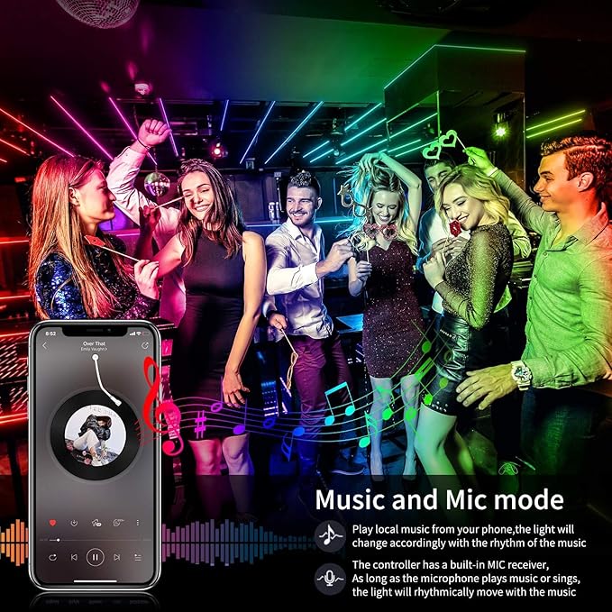 65.6ft/20M Led Strip Lights, Long Smart Music Sync 5050 RGB Color Changing Light Strip Bluetooth APP/IR Remote/Switch Box Control Rope Lights LED Lights for Bedroom,Party,Home Decoration,Festival