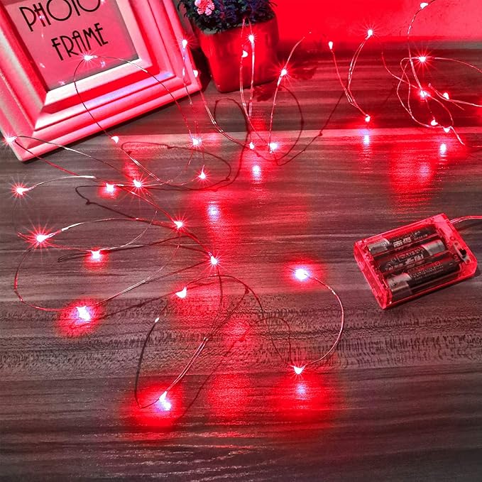 Led Fairy Lights Battery Operated, 2 Packs Mini Battery Powered Copper Wire Starry Fairy Lights for Bedroom, Christmas, Parties, Wedding, Centerpiece, Decoration (5m/16ft Red)