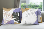 Ambesonne Minimal Throw Pillow Cushion Case Pack of 4, Modern Line Art Woman Portrait with Contemporary Leafy Geometric Details, Modern Accent Double-Sided Digital Printing, 16", Tan Amber Lavender