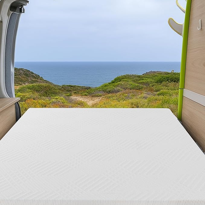 EGO White 10 Inch Short Queen Memory Foam RV Mattress, Cooling Gel Green Tea Mattress for RVs, Campers & Trailers, Bed in a Box, CertiPUR-US Certified, 60"x75", Medium Firm