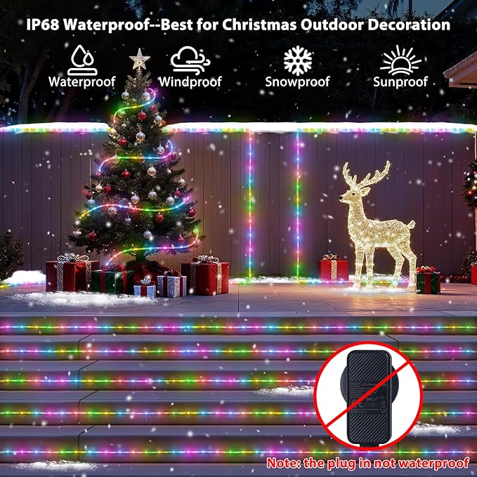 300 LED Rope Lights Outdoor String Lights Plug in, 100ft Warm White & Color Changing Christmas Lights Outdoor, Fairy Lights with Remote, Rope Lighting Waterproof for Garden Balcony(Not Connectable)