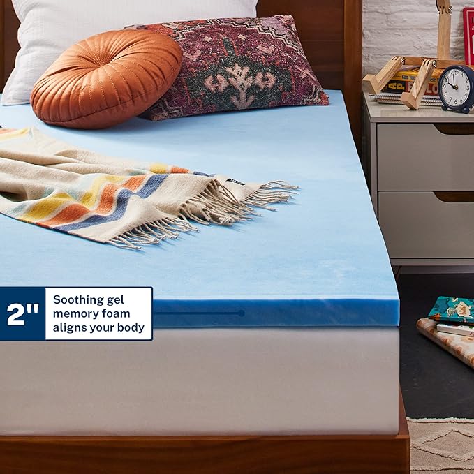 Sleep Innovations 2 Inch Cooling Gel Infused Memory Foam Mattress Topper, Twin XL Size, Cool Comfort, Medium Support