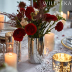 Silver Cylinder Vases for Centerpieces, Modern Glass Vase Set of 12 Decorative Hurricane Candle Holder for Pillar Candle Holders Flowers for Table Centerpiece, Sliver
