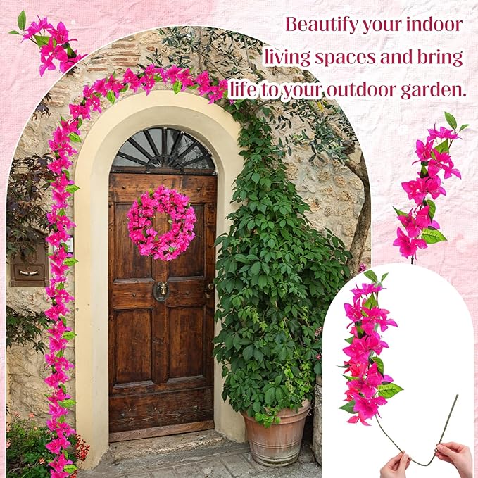 30 Pcs Artificial Faux Bougainvillea Fake Flower Silk Bougainvillea Branches UV Resistant Outdoor Indoor Decoration for Wedding Home Centerpieces Outside Decor (Rose Purple)