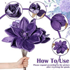 8 Pcs Large Christmas Flower Magnolia Flowers Christmas Tree Decoration Artificial Poinsettia Stems Velvet Xmas Ornaments for Xmas Tree Table Decor(Purple,16 Inch)