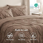 Bedsure Queen Comforter Set Brown - Bed in a Bag Queen Size Bedding 7 Pieces, GentleSoft™ Pintuck Bed Set Gift for Family, Pinch Pleat All Season Comforter with Sheets, Pillowcases & Shams