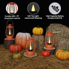 Orange Mini Lanterns Decorative 6-Pcs for Fall Halloween Thanksgiving Decoration, Small Western Lantern with LED Flickering Candle for Cowboy Camping Christmas Wedding Decor, Centerpiece Table