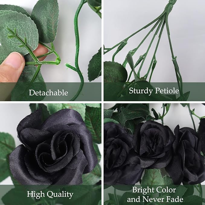 RECUTMS Artificial Rose Vine Hanging Plants 4Pieces 3.3Ft Flowers for Home Room Garden Wedding Indoor Outdoor Decoration (Black)
