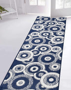 Custom Length Cut to Size Retro Modern Coastal Carpet Runner Rug for Hallways, Non Slip Rubber Backed, 31 inch Wide X Customized Length, Geo Blue, 31 inch X 11 feet