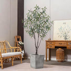 Artificial Eucalyptus Tree 7ft(84in) Faux Floor Potted Tree for Indoor Decor Large Realistic Trees Plants with Silk Leaves and Natural Wood Trunk for Home Living Room,Office Foyer Decor.