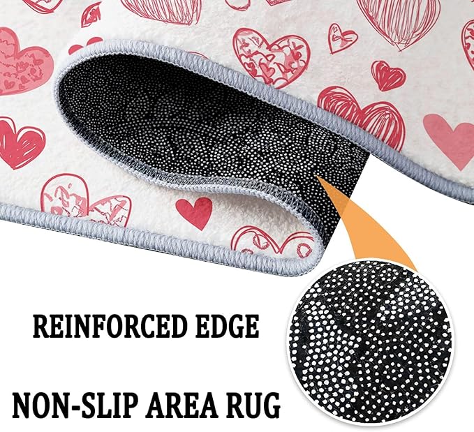 Washable Area Rug 6x9 ft Cartoon Hand-Painted Red Love 3D Print Area Rug for Living Room Bedroom Kids Room Home Decor Carpet, Indoor Non-Slip Floor Rug Mat, Low Pile Rugs
