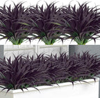 Ouddy Decor 20 Pcs Fake Outdoor Plants Artificial Grass Greenery Stems Faux Plastic Plants UV Resistant for Fall Halloween Indoor Outside Garden Hanging Planter Porch Home Decor, Black Purple