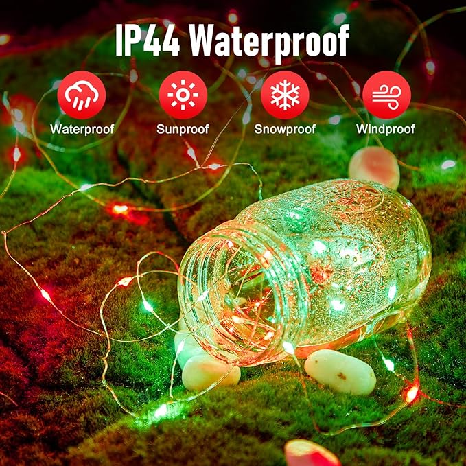 5 Pack Fairy Lights Battery Operated, 7 Feet 20 Led String Lights with Timer, Waterproof Firefly Lights on Silver Wire for Home Party Wedding Christmas Decorations, 6 Hours on/18 Hours Off, Red Green