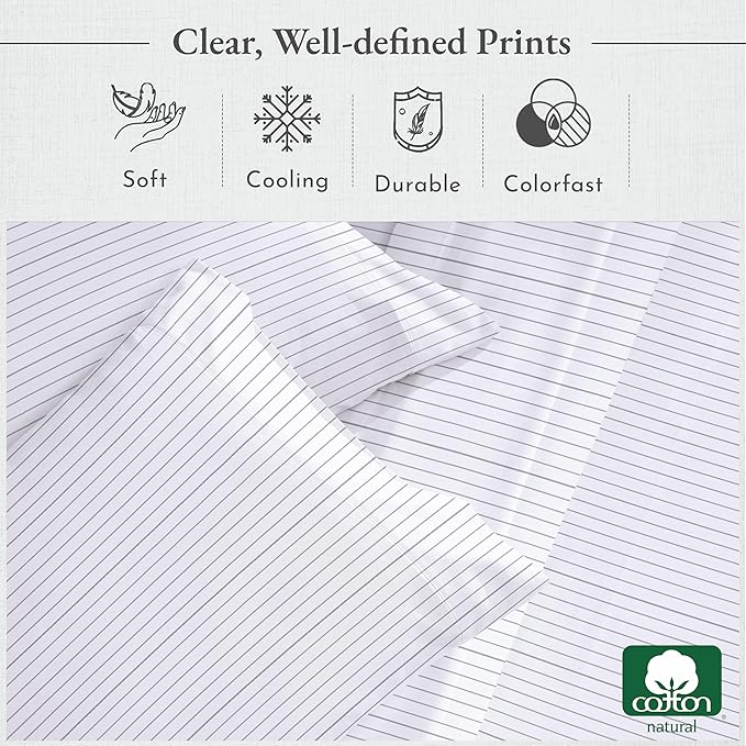 California Design Den Full Size Bed Sheets Set - 400 Thread Count Sateen, Natural 100% Cotton Sheets Full Size, Deep Pocket Cooling and Durable Bedding Set - Pinstriped