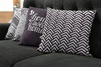Ambesonne Geometric Throw Pillow Cushion Case Pack of 4, Home Phrase Minimal Zigzag Squama Dahlia Flower Petals Chevron Tribal, Modern Accent Double-Sided Digital Printing, 24", Dark Mauve and White
