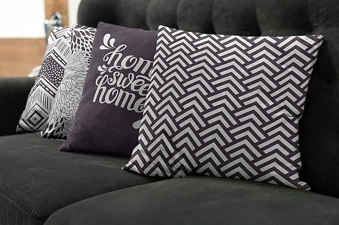 Ambesonne Geometric Throw Pillow Cushion Case Pack of 4, Home Phrase Minimal Zigzag Squama Dahlia Flower Petals Chevron Tribal, Modern Accent Double-Sided Digital Printing, 24", Dark Mauve and White