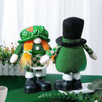 Standing St.Patrick's Day Gnome Plush Doll with Retractable Legs Nordic Scandinavian Swedish Dwarf Gnome Figurines Wearing Glitter Clothes & Black Boots Lucky Green Shamrock Irish Table Decor (2PCS)