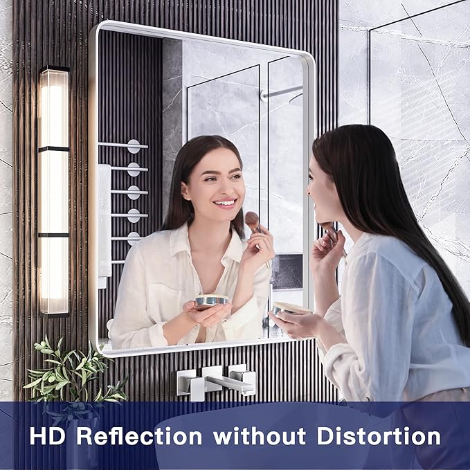 ISKM Silver Framed Mirror for Wall 20"x 16", Bathroom Vanity Mirror Anti-Rust, Tempered Glass, Rounded Rectangle Mirror(Horizontal/Vertical)