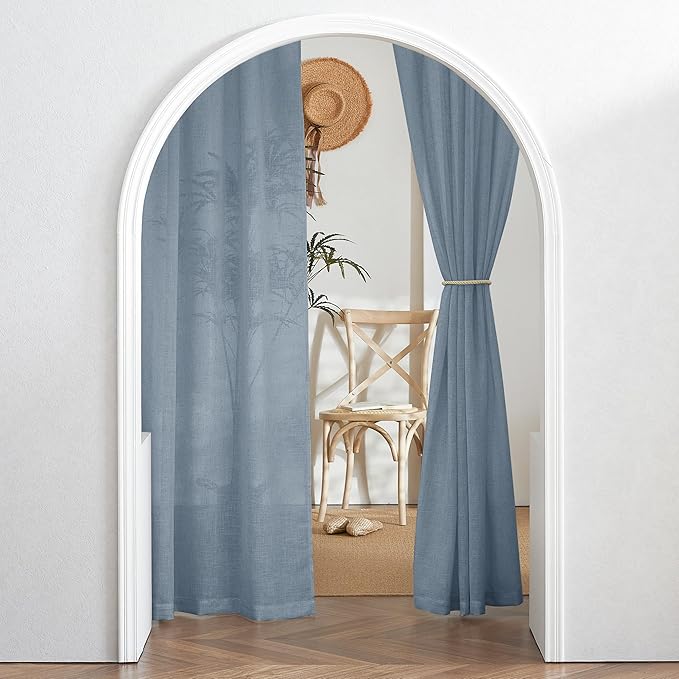 RYB HOME Semi Sheer Linen Curtains 108 inches Long, Light Filtering Airy Machine Washable Durable Vintage Window Decor for Living Room Bedroom Nursery, Dusty Blue, W 60 x L 108, 1 Pc