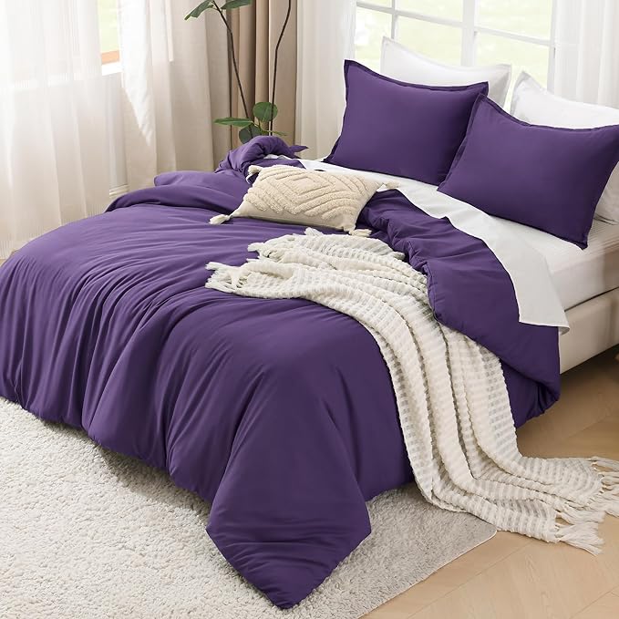 Litanika Purple Comforter Set Full Size, 3 Pieces Lightweight Solid Bedding Comforter Set, All Season Fluffy Bed Set (79x90In Comforter & 2 Pillowcases)