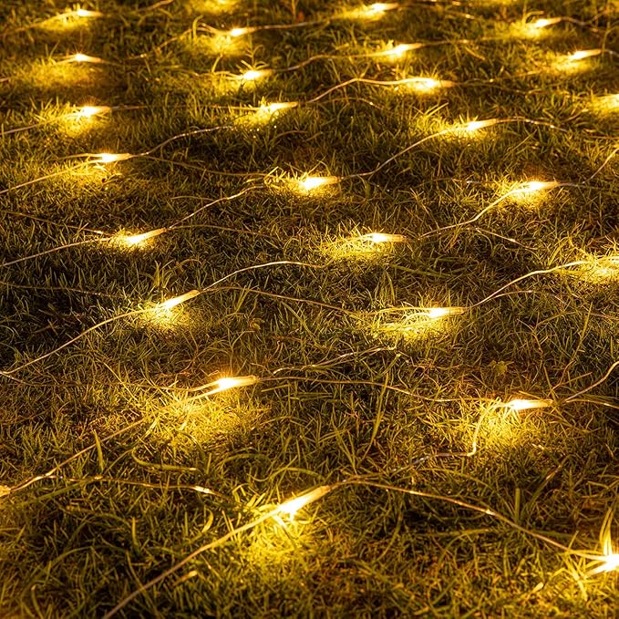 AWQ 200 LED 9.8ft x 6.6ft String Lights Net Mesh Christmas Lights 8 Modes for Christmas Wedding Party Home Garden Lawn Bushes Indoor Outdoor Decor (9.8ft x 6.6ft, Warm White)