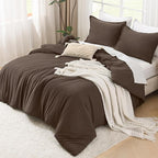 Litanika Comforters King Size Chocolate, 3 Pieces Lightweight Solid Bedding Set & Collections, All Season Fluffy Bed Set (104x90 Inches Comforter & 2 Pillowcases)