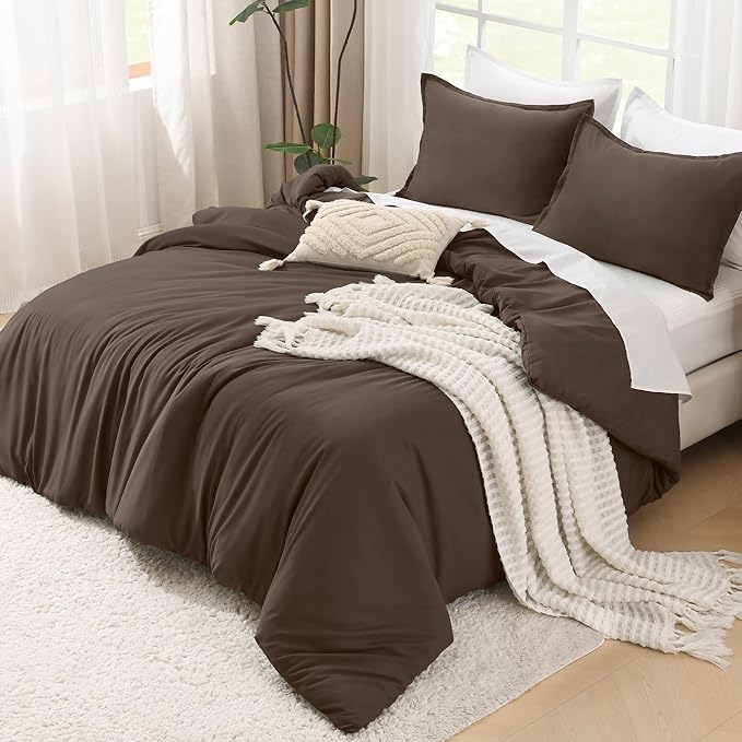 Litanika Comforters King Size Chocolate, 3 Pieces Lightweight Solid Bedding Set & Collections, All Season Fluffy Bed Set (104x90 Inches Comforter & 2 Pillowcases)