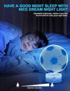 Nice Dream Soccer Night Light for Kids, 3D Illusion Night Lamp, 16 Colors Changing with Remote Control, Kids Room Decor, Toys Gifts for Children Boys Girls