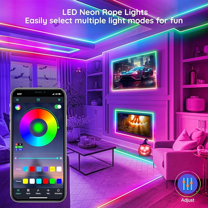 FBZ 100Ft Led Rope Lights, Flexible Neon Lights Control with App/Remote, Multiple Modes, IP65 Outdoor RGB Waterproof, Music Sync Gaming Light Strip for Bedroom Decor