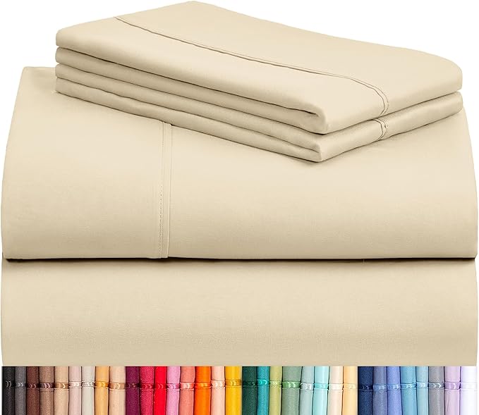 LuxClub Twin XL Sheets - Soft Kids Twin Bed Sheets for Boys and Girls, 3 PC Deep Pockets Wrinkle Free Kids Fitted Sheets Machine Washable Hotel Bedding Silky Soft- Cream Twin XL