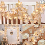5 Pack Thanksgiving Garland with Lights Maple Leaf String Lights - Total 32.5 Ft Fall Leaf Garland String Lights with 100LED Battery Operated Decor for Fireplace Thanksgiving Table Decorations Indoor