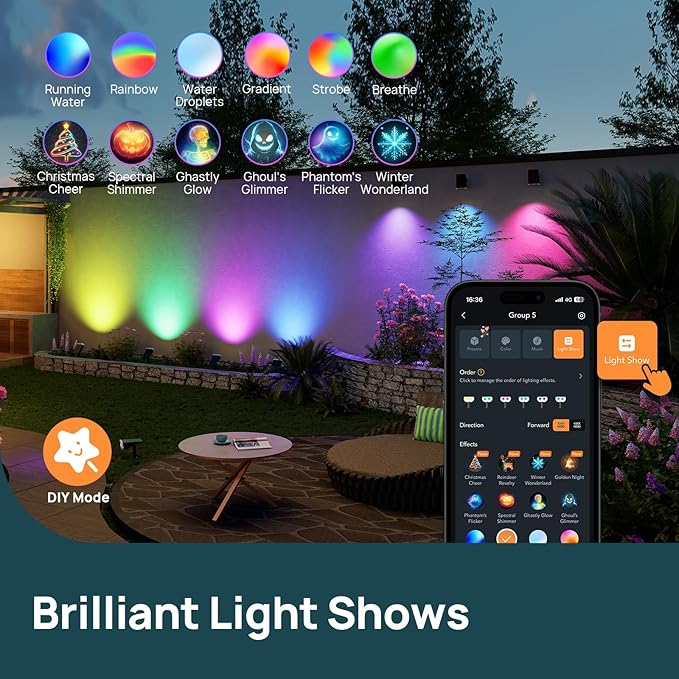Linkind Smart Solar Spot Lights Outdoor SL5C, Solar Halloween Lights Color Changing APP/Voice Control Landscape Lighting, IP67 Spotlight Outdoor Waterproof for Yard, Garden, Pathway(14 Pack)