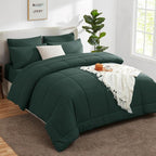 CozyLux Full Size Comforter Sets Forest Green, 7 Pieces Bed in a Bag, Green Comforter Full Size, All Season Bedding Sets with Stitch Quilted Comforter, Flat Sheet, Fitted Sheet, Pillowcases