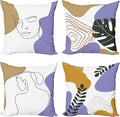 Ambesonne Minimal Throw Pillow Cushion Case Pack of 4, Modern Line Art Woman Portrait with Contemporary Leafy Geometric Details, Modern Accent Double-Sided Digital Printing, 16", Tan Amber Lavender