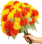 6 Bundles 16.5" Artificial Marigold Flowers 54 Heads Orange & Yellow Dried Silk Fake Marigold Ball Heads Bouquet Realistic Autumn Plants for Day of the Dead Dia De Los Muertos Fall Decoration